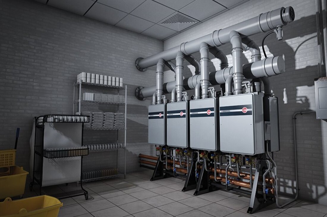four boilers side by side with a common vent system